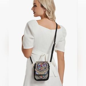 Embroidered Black Crossbody Bag